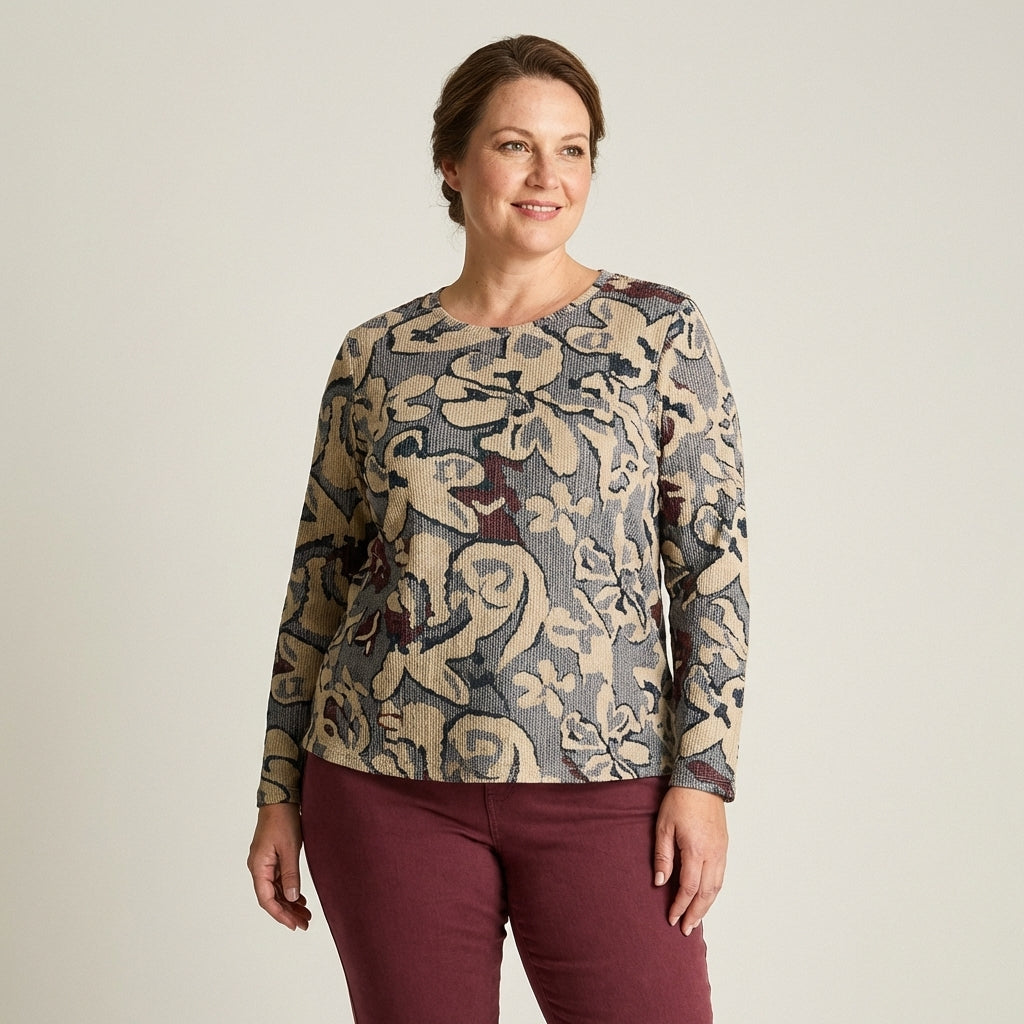 Polera de Lanilla Índigo con Estampado Floral y Lurex