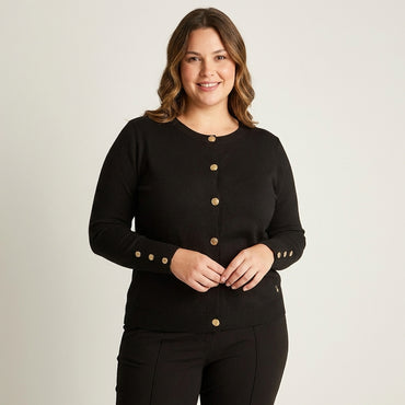 Cardigan Negro Botones Dorados Tejido - Lorenzo di Pontti