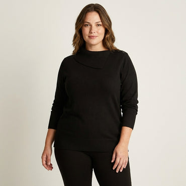 Sweater Negro Cuello Asimétrico Botones - Lorenzo di Pontti