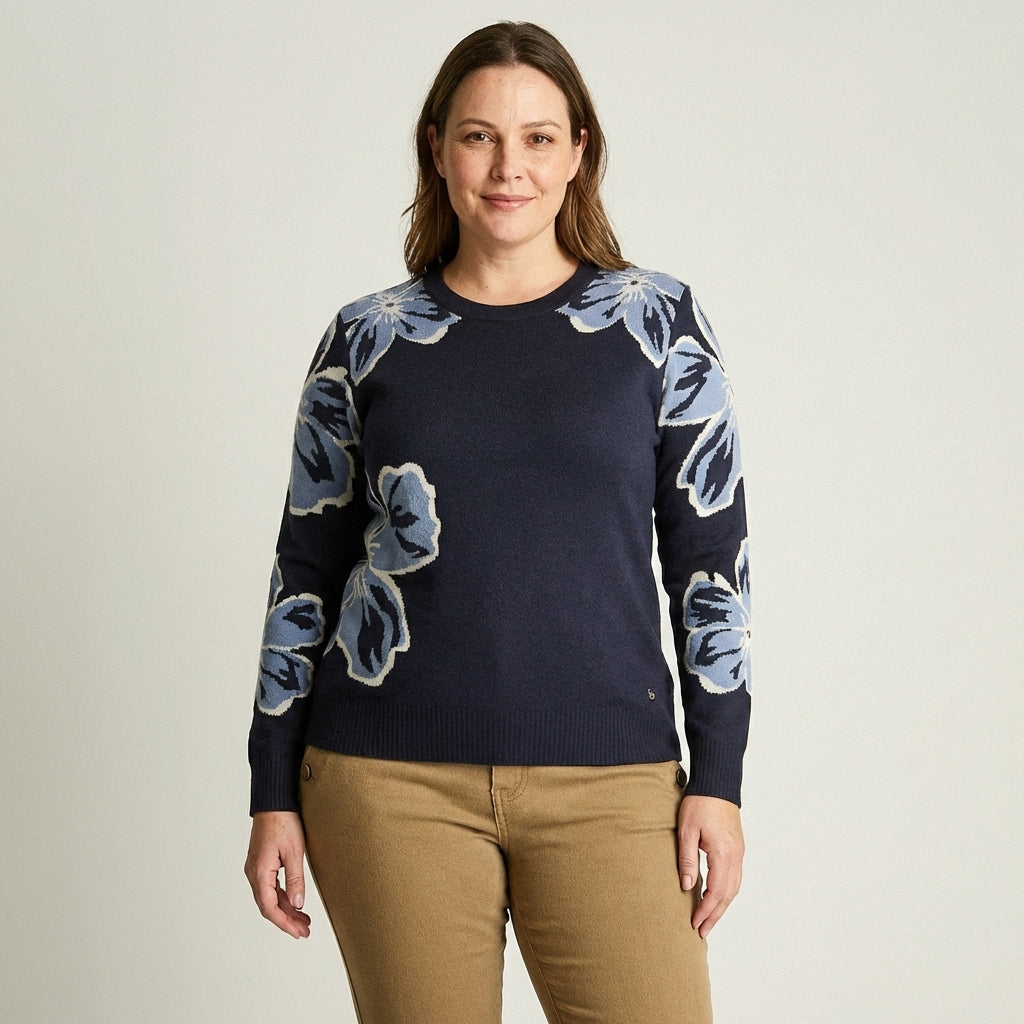 Sweater Azul Marino con Estampado Floral