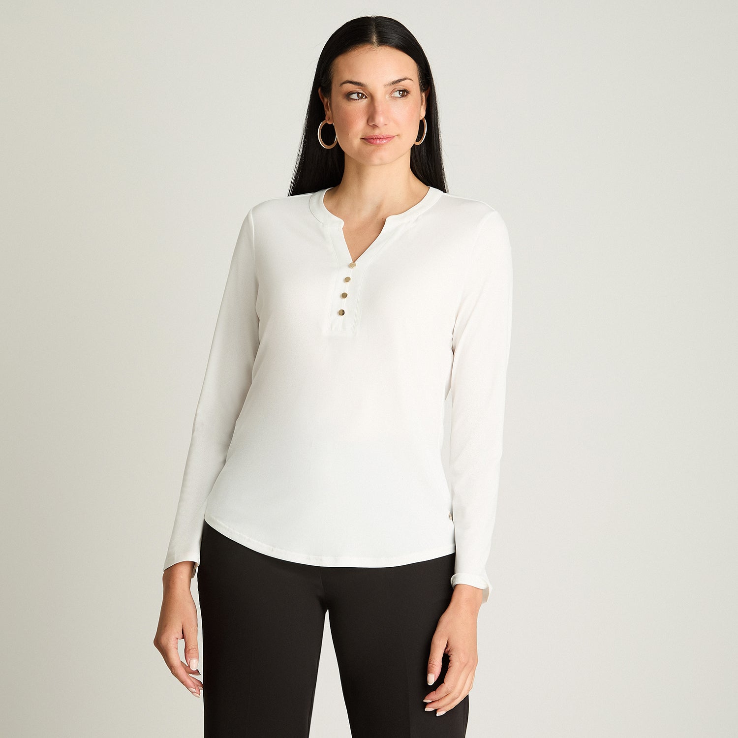 Polera Manga Larga Escote Mao Con Botones Crudo Lorenzo Di Pontti