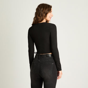 Polera Manga Larga Recogida Negro Acuarela