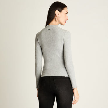 Polera Cuello Roule Manga Larga Basica Gris