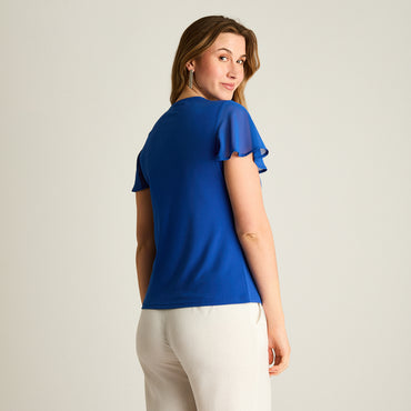 Polera Azul Oscuro Manga Corta con Volantes