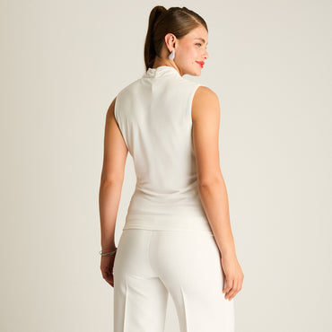 Polera Asimétrica Crudo con Drapeado Lateral