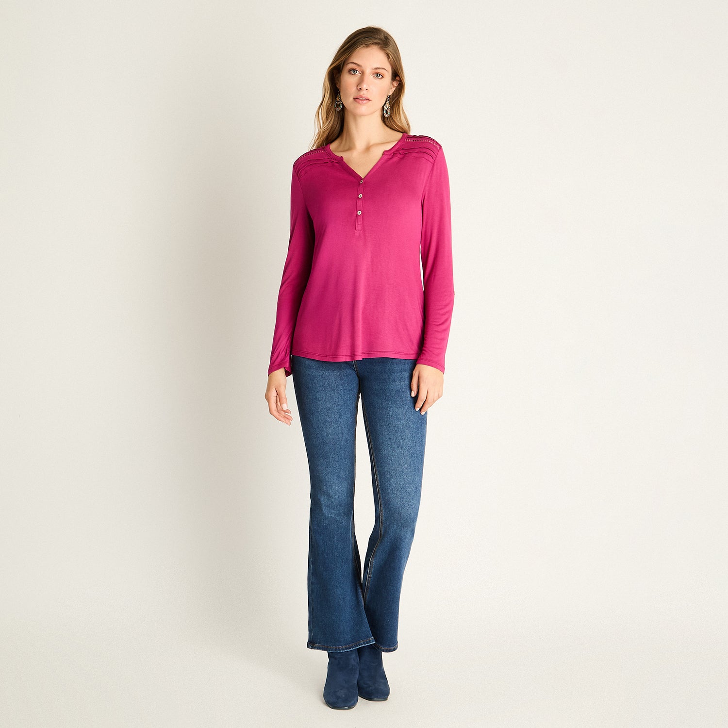 Polera Magenta con Botones