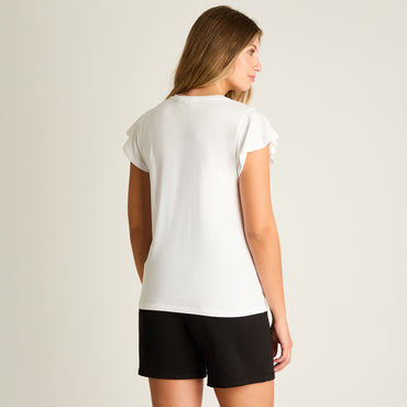 Polera Blanco Manga Corta Elasticidad Media Sin Forro Calce Normal