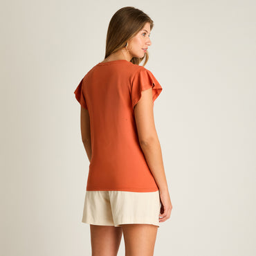 Polera Terracota Manga Corta Elasticidad Media Sin Forro Calce Normal