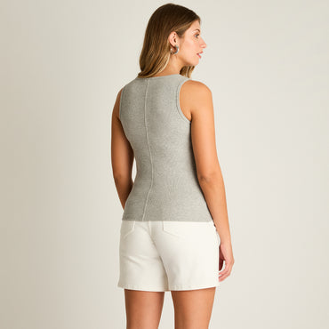 Polera Gris Sin Mangas Elasticidad Media Sin Forro Calce Ajustado