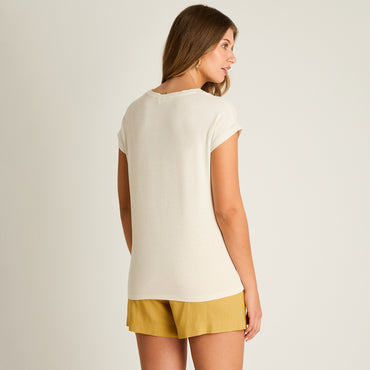 Polera Crudo Manga Corta Elasticidad Media Sin Forro Calce Holgado
