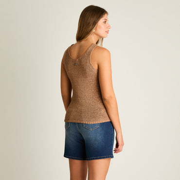 Polera Camel Sin Mangas Elasticidad Media Sin Forro Calce Normal