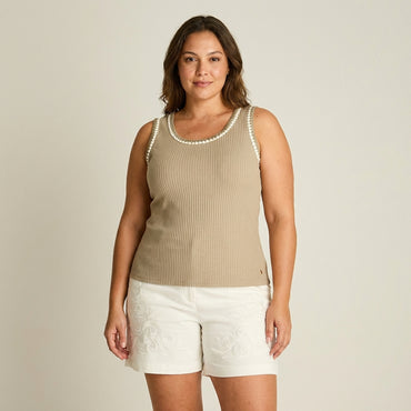 Polera Taupe Escote Redondo Ribete - Lorenzo di Pontti