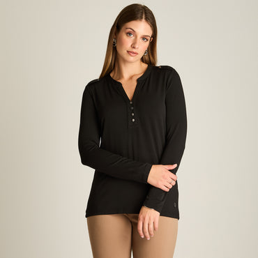 Polera Negro Manga Larga Elasticidad Media Sin Forro Calce Normal Tela Punto