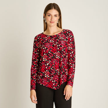 Polera Rojo Manga Larga Elasticidad Media Sin Forro Calce Normal Tela Punto