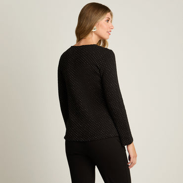 Polera Negro Manga Larga Elasticidad Media Sin Forro Calce Normal Tela Punto