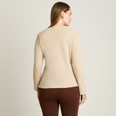 Polera Arena Manga Larga Elasticidad Media Sin Forro Calce Normal Tela Punto