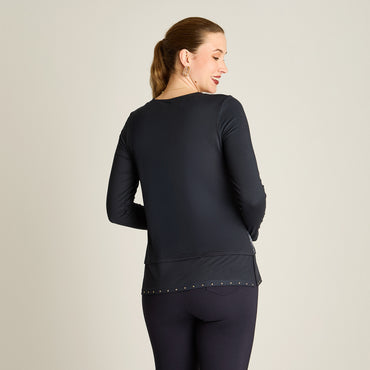 Polera Azul Manga Larga Elasticidad Media Sin Forro Calce Normal Tela Punto