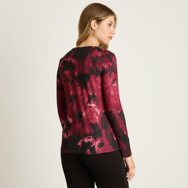 Polera Burdeo Manga Larga Elasticidad Media Sin Forro Calce Normal Tela Punto