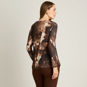 Polera Cafe Manga Larga Elasticidad Media Sin Forro Calce Normal Tela Punto