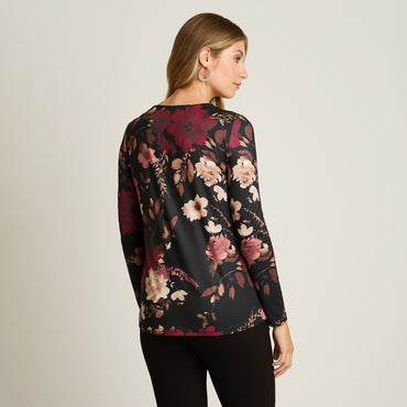 Polera Burdeo Manga Larga Elasticidad Media Sin Forro Calce Normal Tela Punto