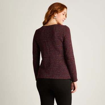 Polera Burdeo Manga Larga Elasticidad Media Sin Forro Calce Normal Tela Camant