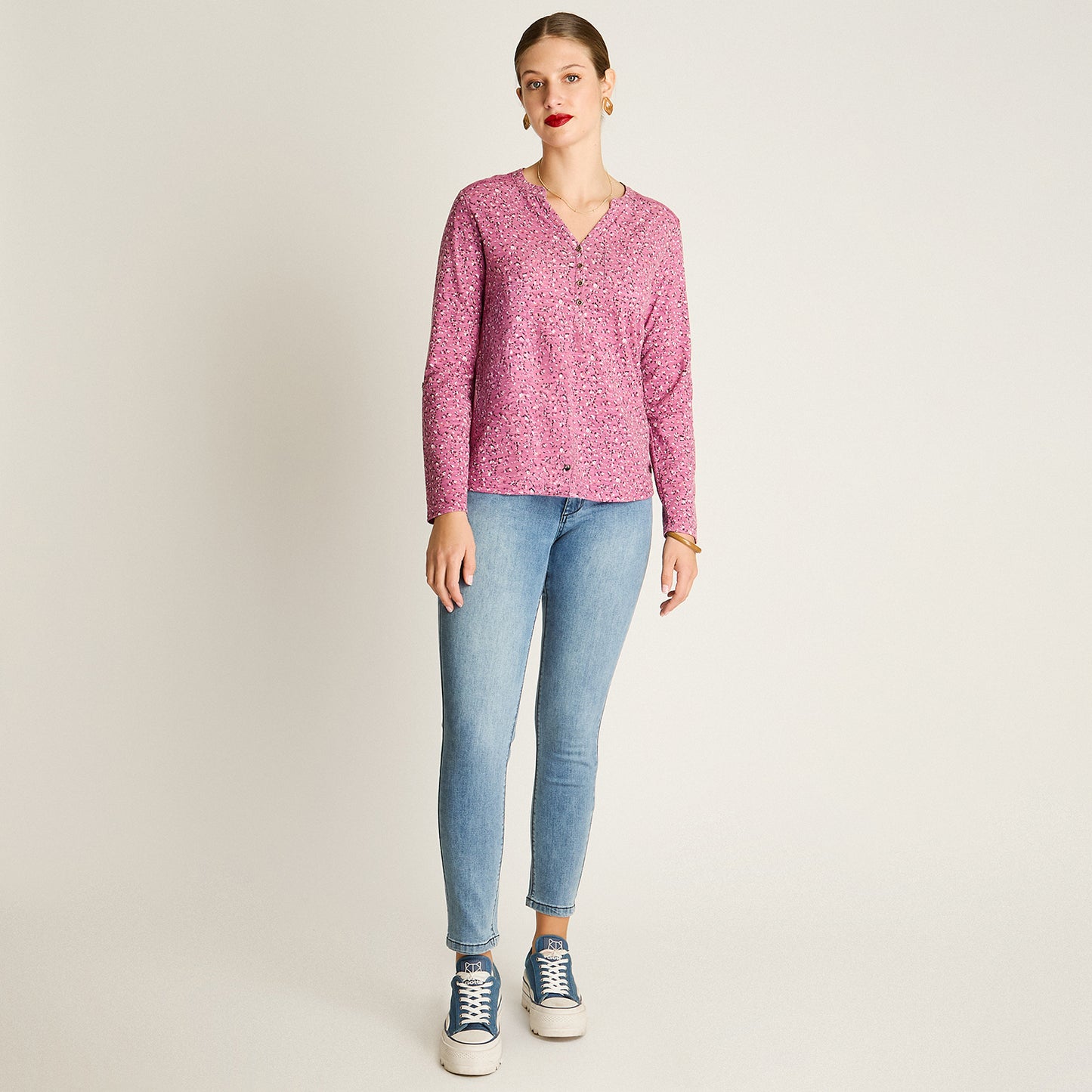 Polera Morado Manga Larga Elasticidad Media Sin Forro Calce Normal Tela Punto