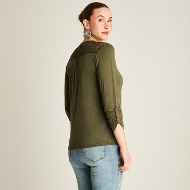 Polera Verde Manga Larga Elasticidad Media Sin Forro Calce Normal Tela Punto