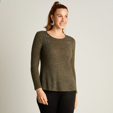 Polera Verde Manga Larga Elasticidad Media Sin Forro Calce Normal Tela Punto