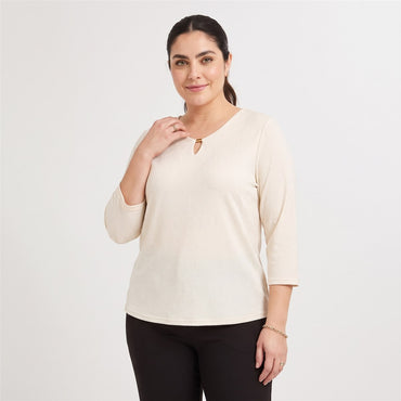 Polera Manga 3/4 con Lurex Amarillo en modelo plus size