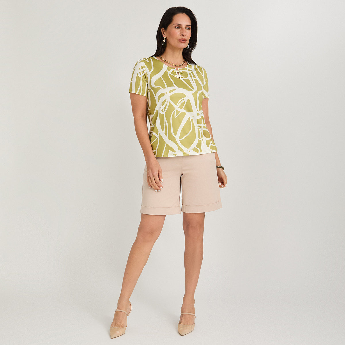 Polera Polyspandex con Aplicación en Escote Verde