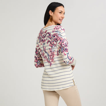 Polera Manga Larga Estampado Localizado Beige