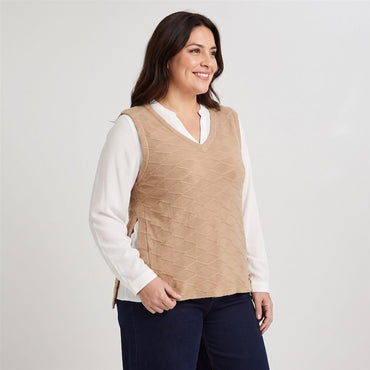 Polera Lanilla con Manga Blusa Camel en modelo plus size
