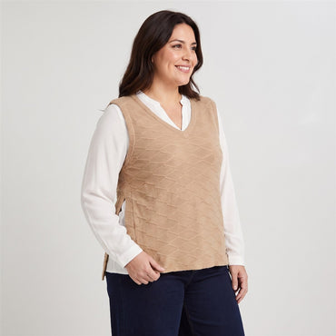 Polera Lanilla con Manga Blusa Camel en modelo plus size
