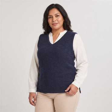 Polera Lanilla con Manga Blusa Azul en modelo plus size