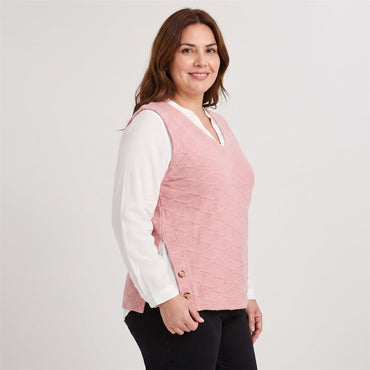 Polera Lanilla con Manga Blusa Rosado en modelo plus size
