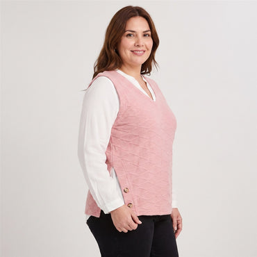 Polera Lanilla con Manga Blusa Rosado en modelo plus size