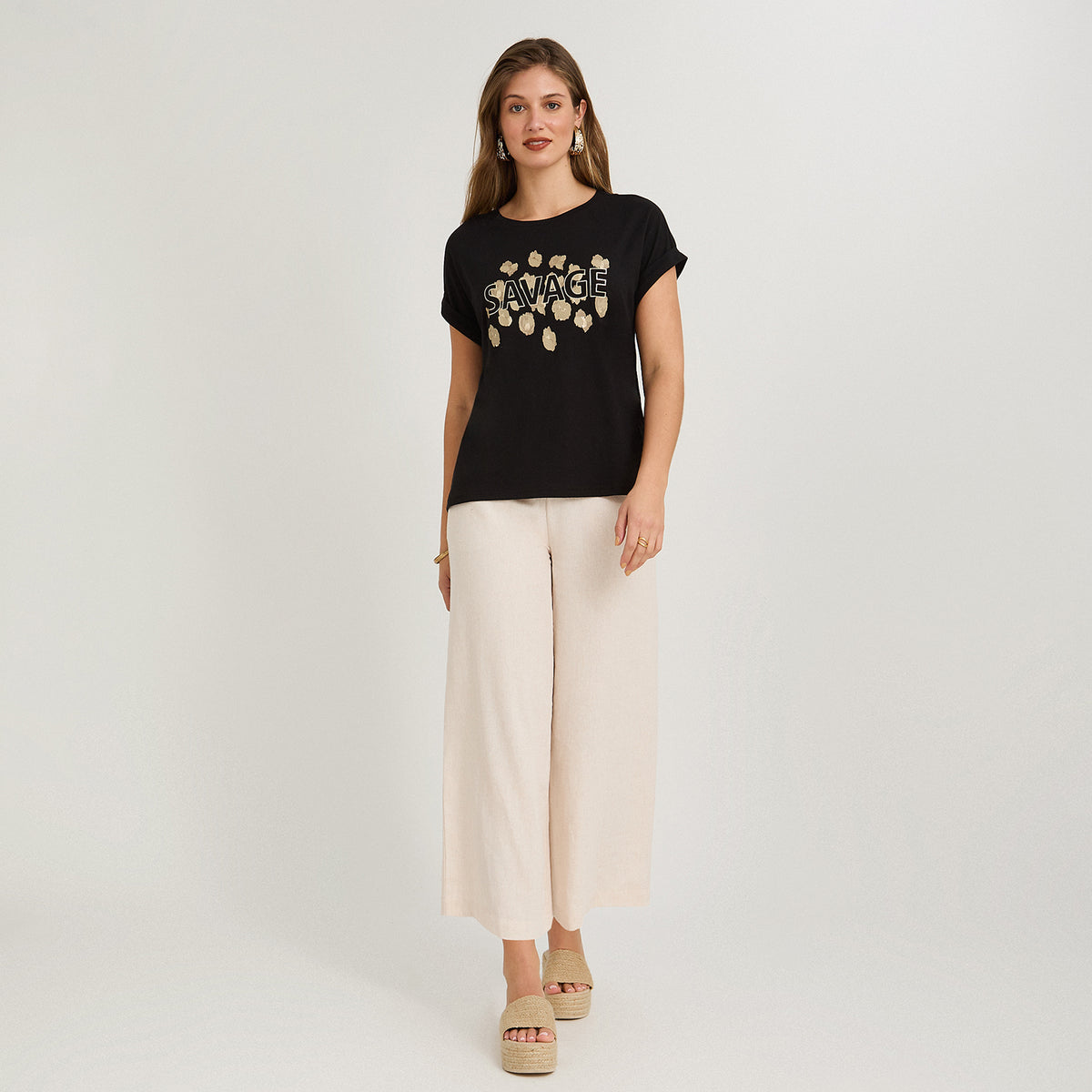 Polera Manga Corta Estampada Negro