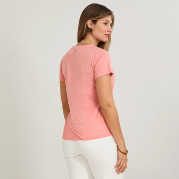Polera Manga Corta con Aplicación en Faldón Rosado