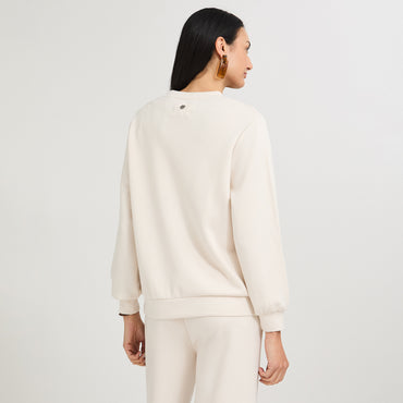 Polerón Algodón Escote Redondo Bordado Beige