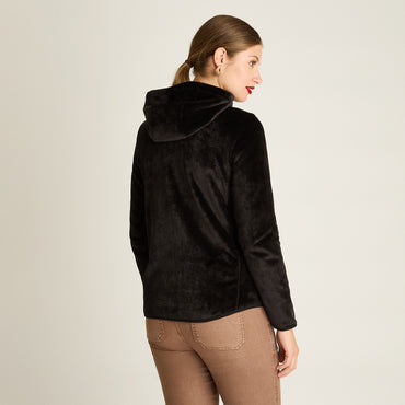 Poleron Coral Fleece Negro Manga Larga Elasticidad Media Sin Forro Calce Normal Tela Punto