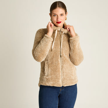 Poleron Coral Fleece Arena Manga Larga Elasticidad Baja Sin Forro Calce Normal Tela Punto