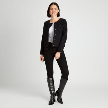 Chaqueta Mezclilla Negro Cuello Redondo