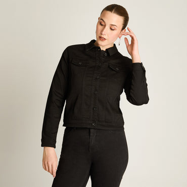 Casaca Mezclilla Negro Manga Larga Elasticidad Chaqueta Tt Holgado Calce Nula Tela Denim