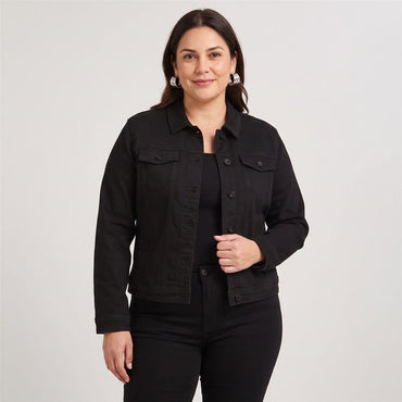 Casaca Mezclilla Negro Manga Larga en modelo plus size
