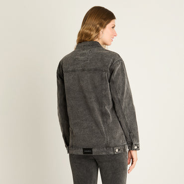 Casaca Mezclilla Gris Oscuro Estilo Oversize Clásica