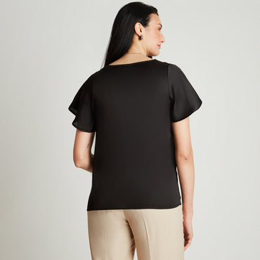 Blusa Negro Manga Corta Cuello V