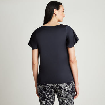 Blusa Azul Manga Corta Argolla En Cuello