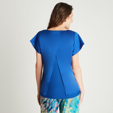 Blusa Azulino Manga Corta Cuello Redondo Lorenzo di Pontti