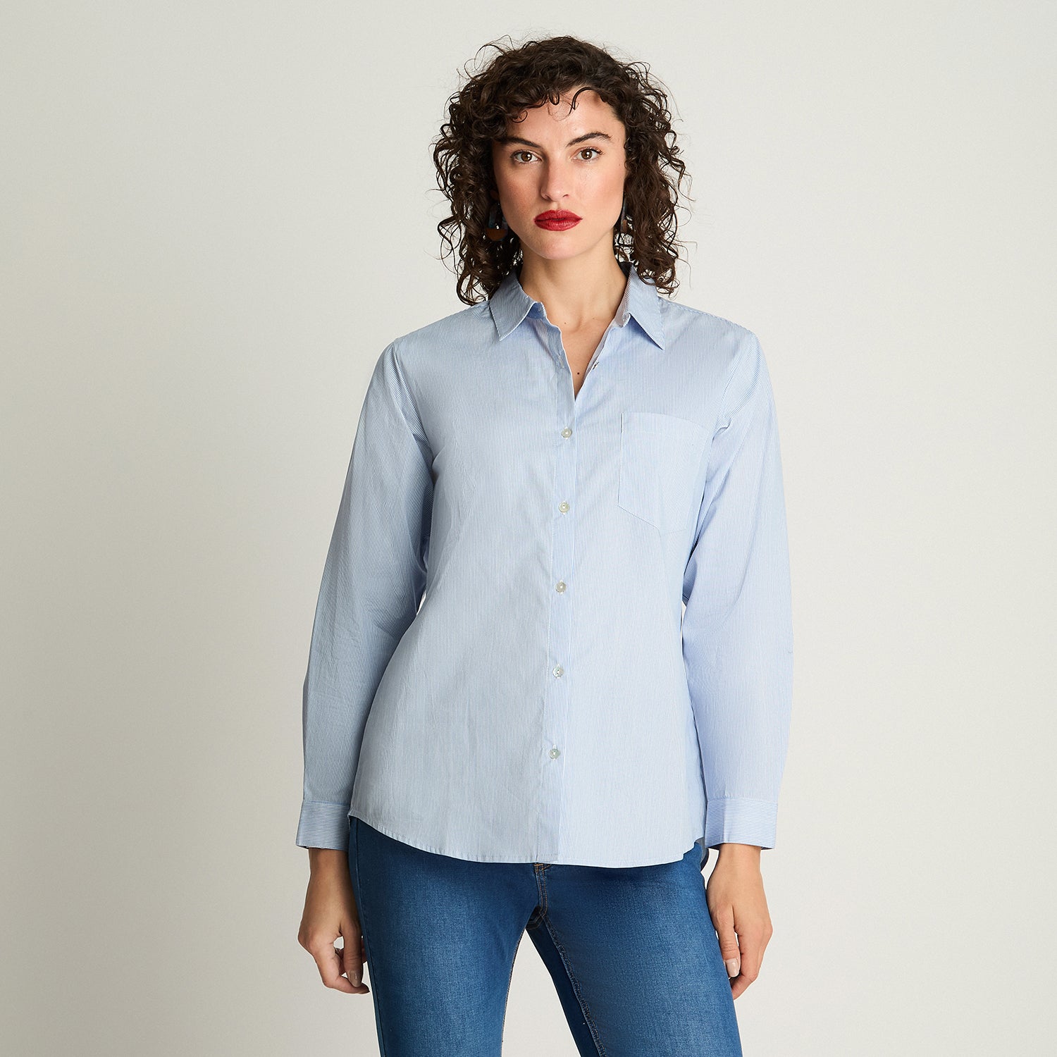 Blusa Algodón Basica Celeste Curvi