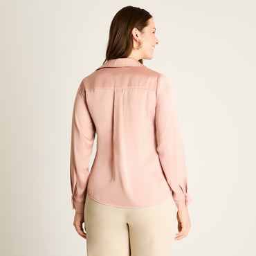 Blusa Rosada Manga Larga Cuello Camisero